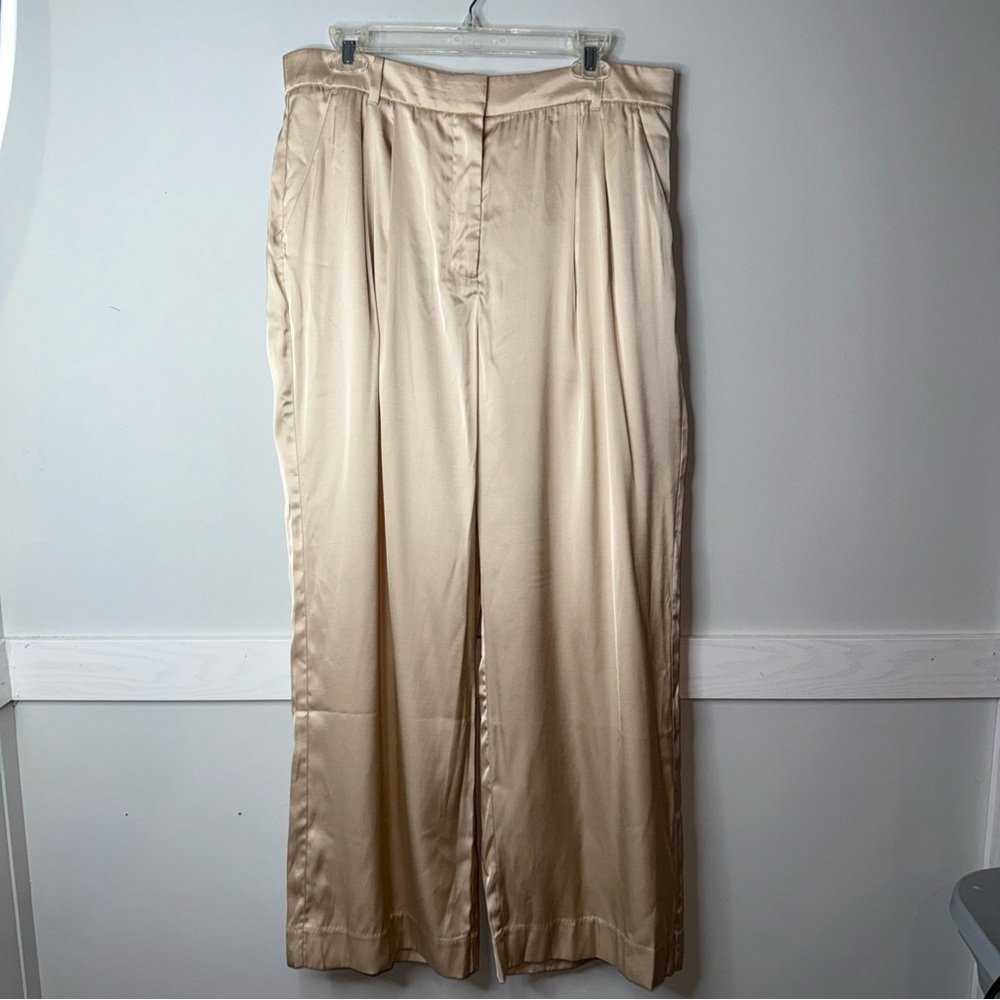 Abercrombie & Fitch Cream Satin Wide-Leg Trousers